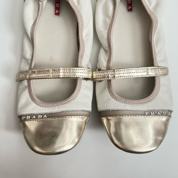 Prada Cream Off White Light Gold mary jane ballet flats 35 - Picture 3 of 8